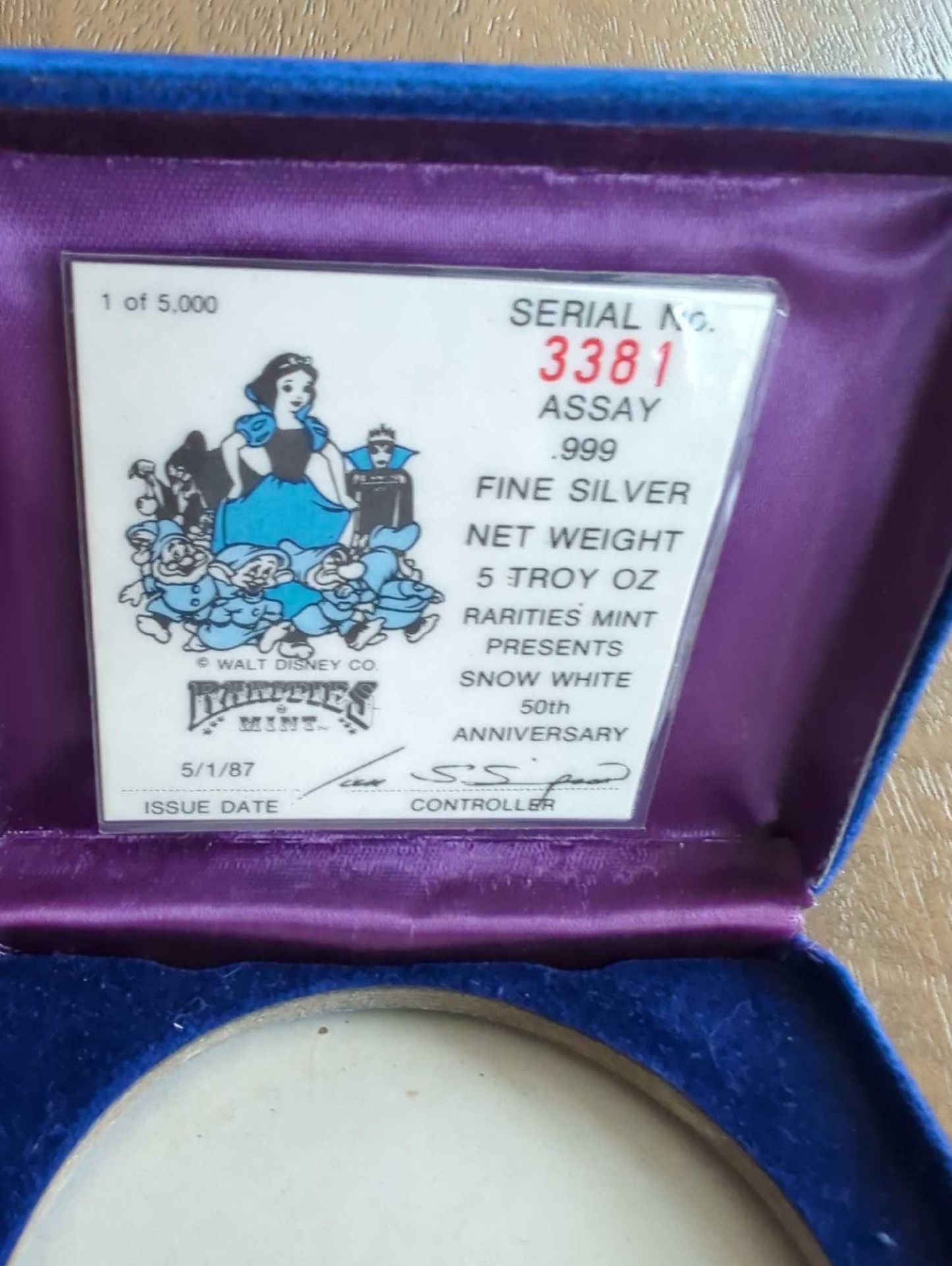 5 oz Vintage Snow White Silver Coin with COA - Image 5 of 6