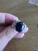 Sterling silver diamond and sapphire ring