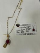 Silver Ruby & White Sapphire Pendant with Yellow Gold Overlay & 17" chain