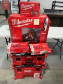 Milwaukee Tools: Battery packs, Air Snake, Orbit sander with two milwaukee packouts