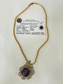 Silver Ruby & White Sapphire Pendant with Yellow Gold Overlay 18" Chain by Orianne