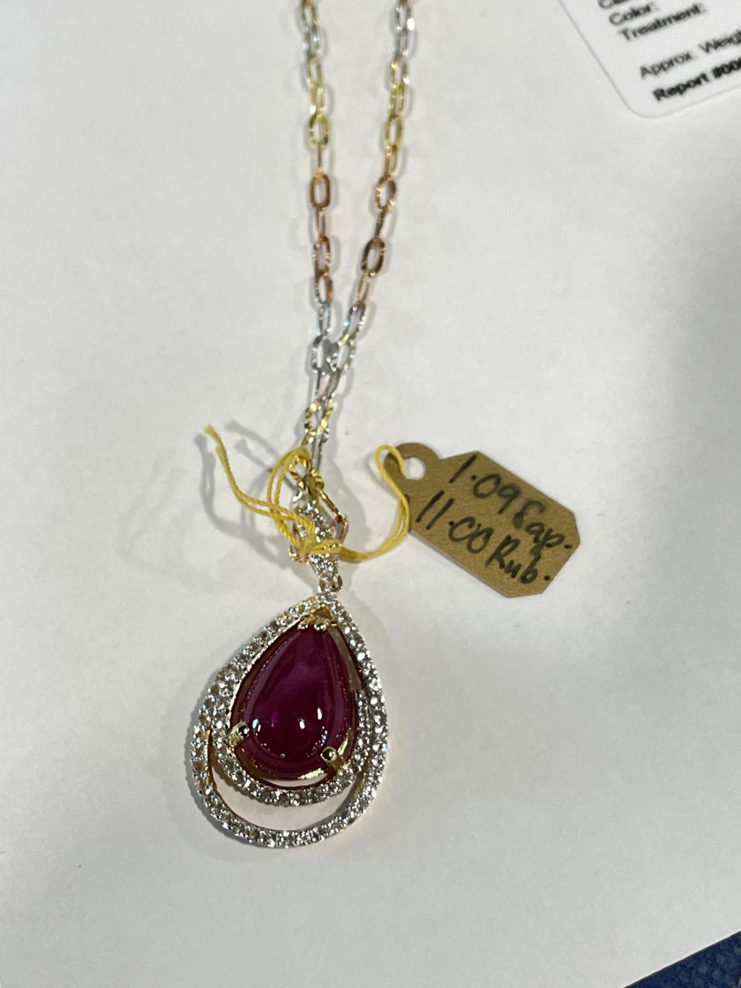 Silver Ruby & White Sapphire Pendant with Yellow Gold Overlay & 17" chain - Image 6 of 6
