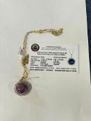 Silver Ruby & White Sapphire Pendant with Yellow Gold Overlay 18" Chain by Orianne