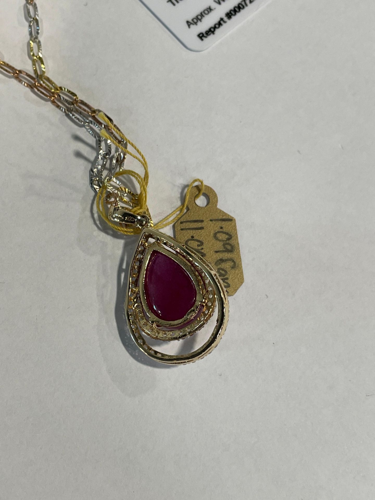 Silver Ruby & White Sapphire Pendant with Yellow Gold Overlay & 17" chain - Image 5 of 6