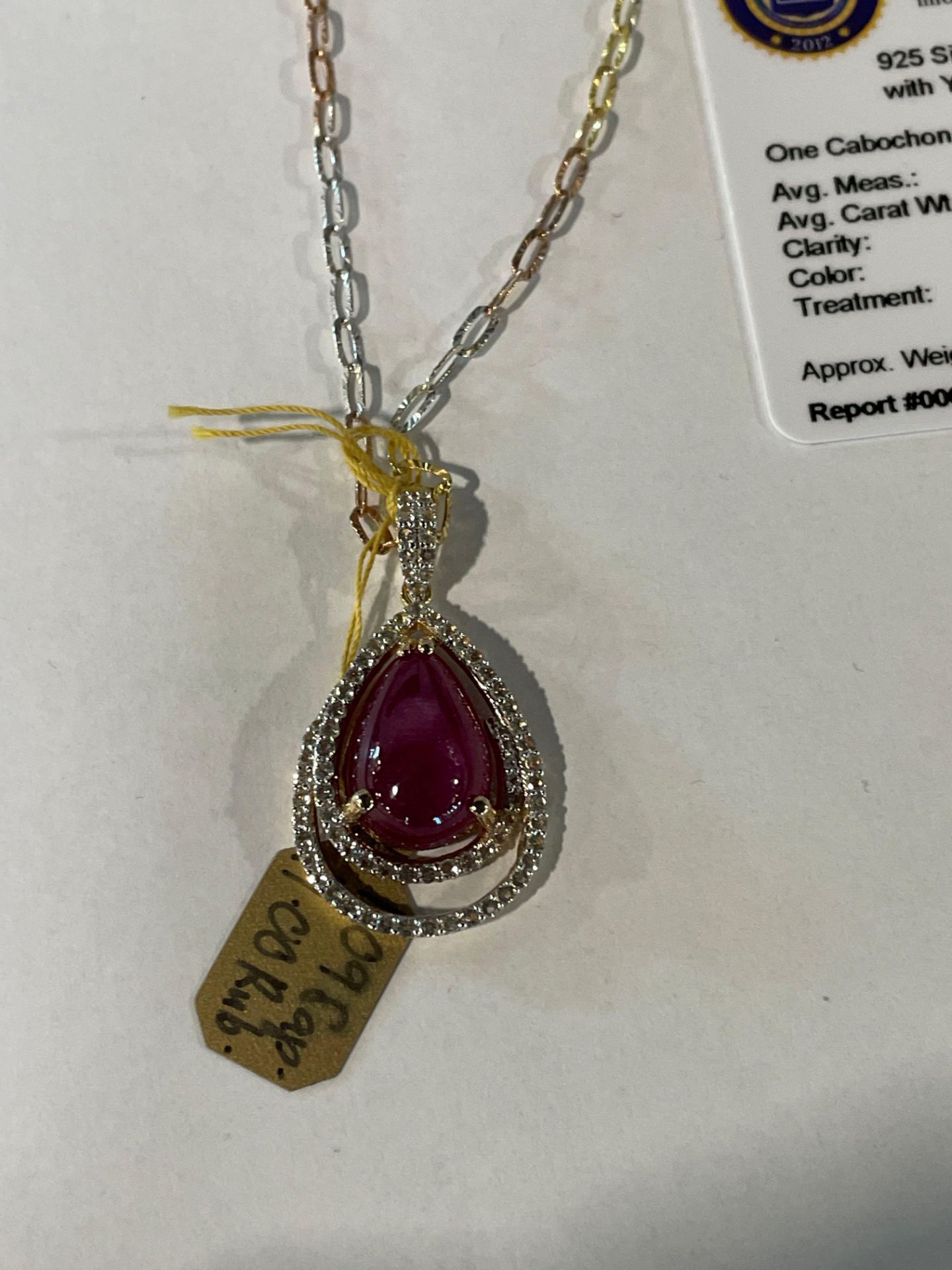 Silver Ruby & White Sapphire Pendant with Yellow Gold Overlay & 17" chain - Image 2 of 6