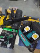 Dewalt Tough system, Chainsaw, multiple battery packs, Metabo Cordless impact wrench, , Milwaukee dr