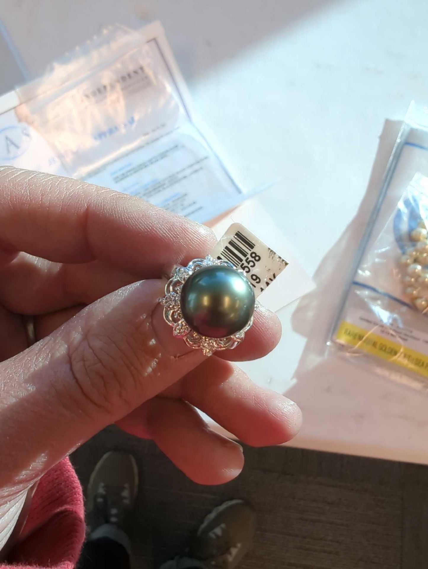 14KT White Gold Diamond and Pearl Ring