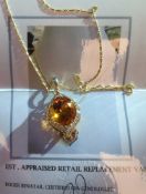 14K yellow diamond and citrine pendant