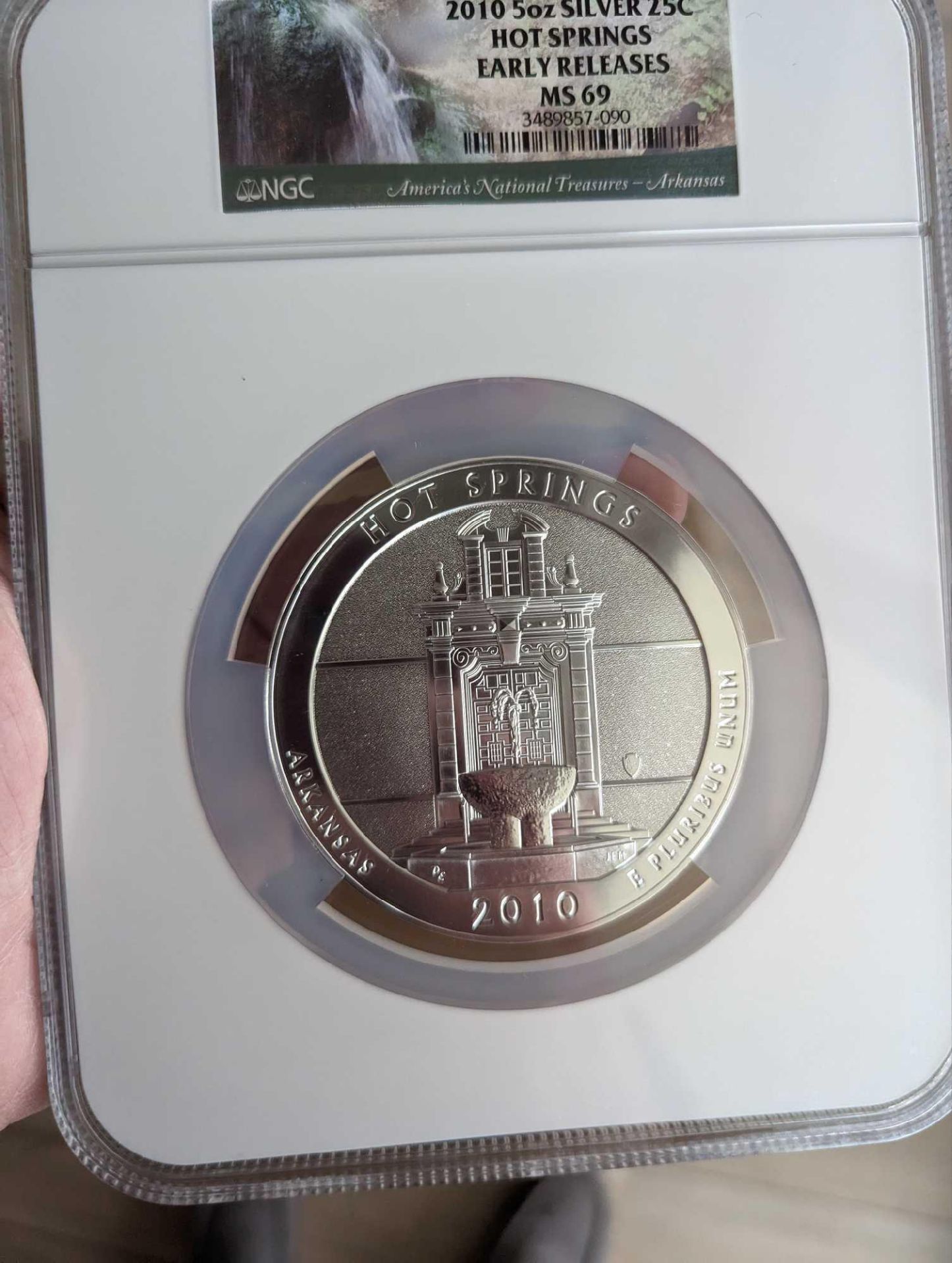 2010 5oz Silver 25c hot springs early releases Ms 69