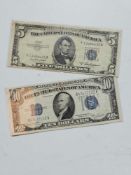 1934 D $10 Silver Certificate and 1953 A $5 Silver Certificate