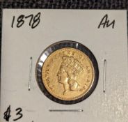 1878 $3 Indian Princess Head Gold Three-Dollar Piece