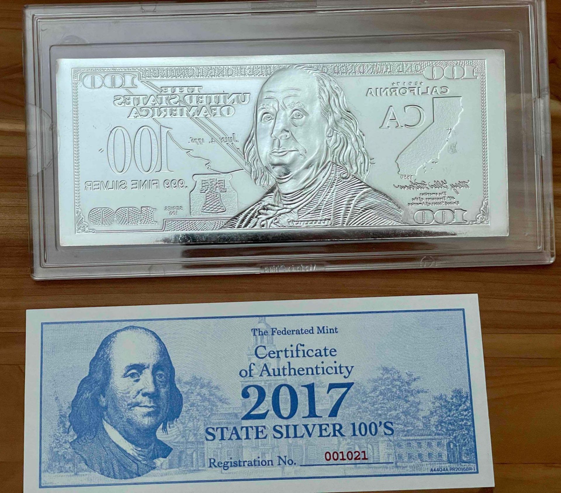 1 oz Silver Bar - 2017 $100 Bill w/coa - Image 2 of 2