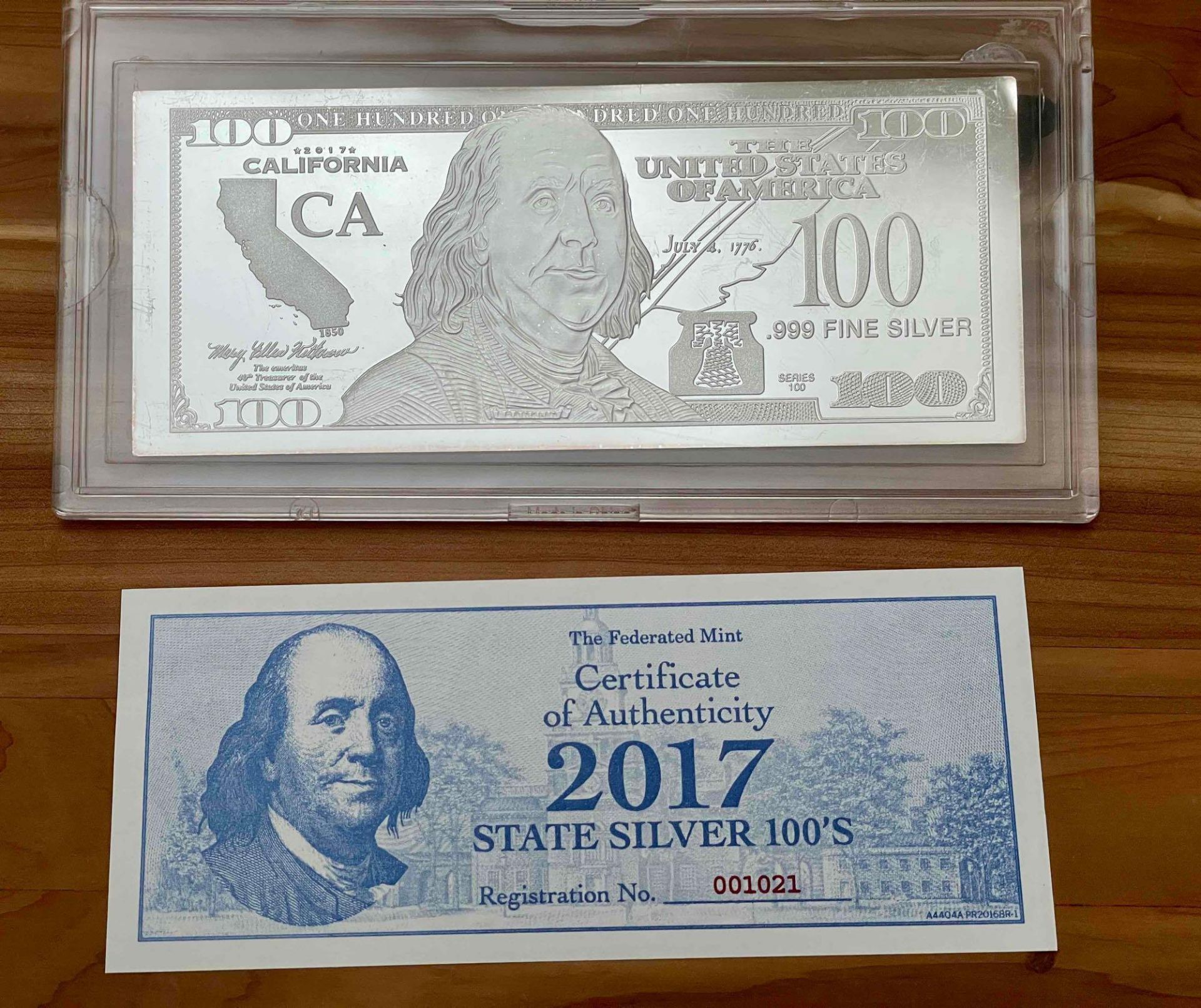 1 oz Silver Bar - 2017 $100 Bill w/coa