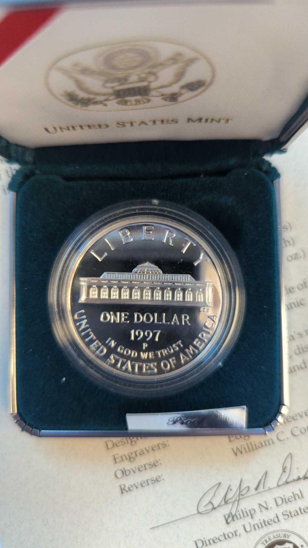 1997 United States Botanic Garden Commemorative Proof Silver Dollar with Box & COA - Image 2 of 4