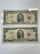 "STAR NOTES" -- 1935 E $1 Siver Certiicate, 1963 $2 (FRN) & 1963 $5 (FRN), RED Seal