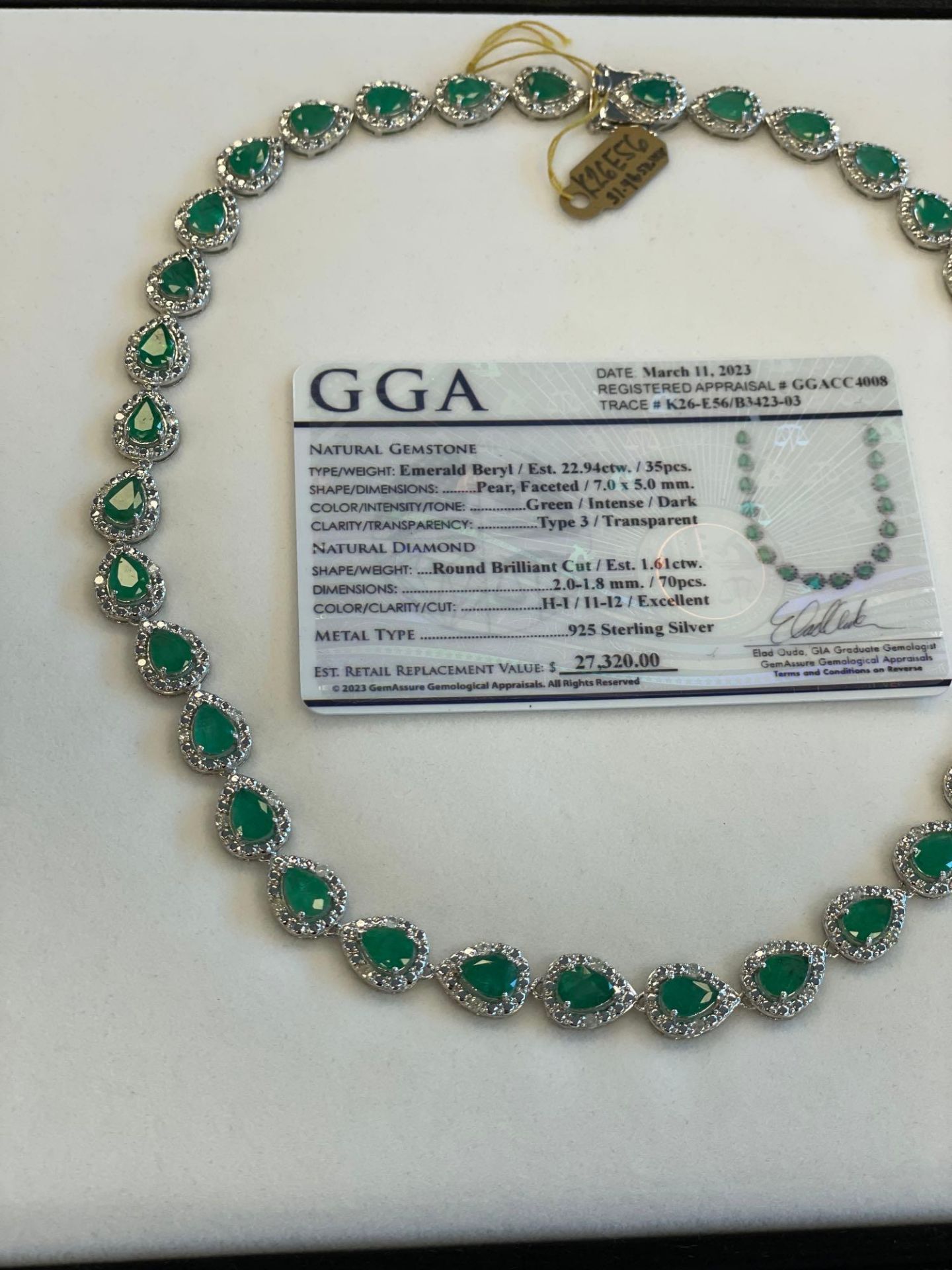 Jewelry; Emerald Beryl 22.94 ctw / Round Brillant Cut 1.61 ctw necklace - Image 4 of 6