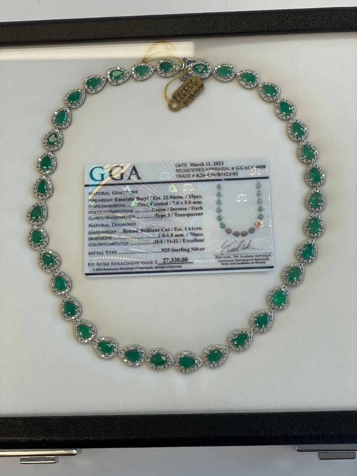 Jewelry; Emerald Beryl 22.94 ctw / Round Brillant Cut 1.61 ctw necklace - Image 6 of 6