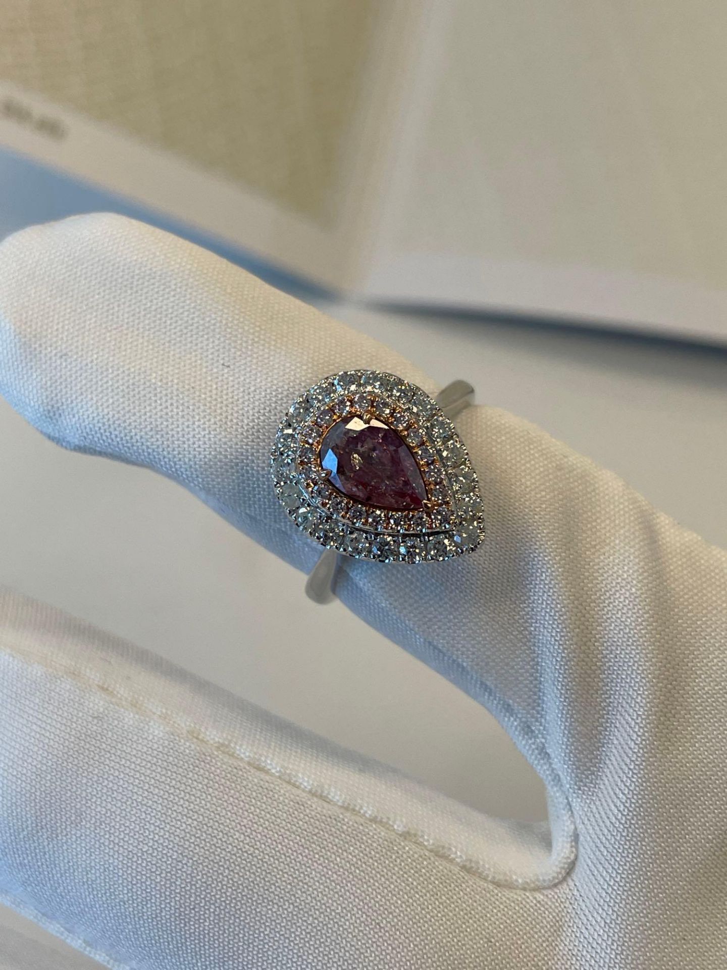 Jewelry; 1.03 Fancy Pink Brown Pear Diamond Ring