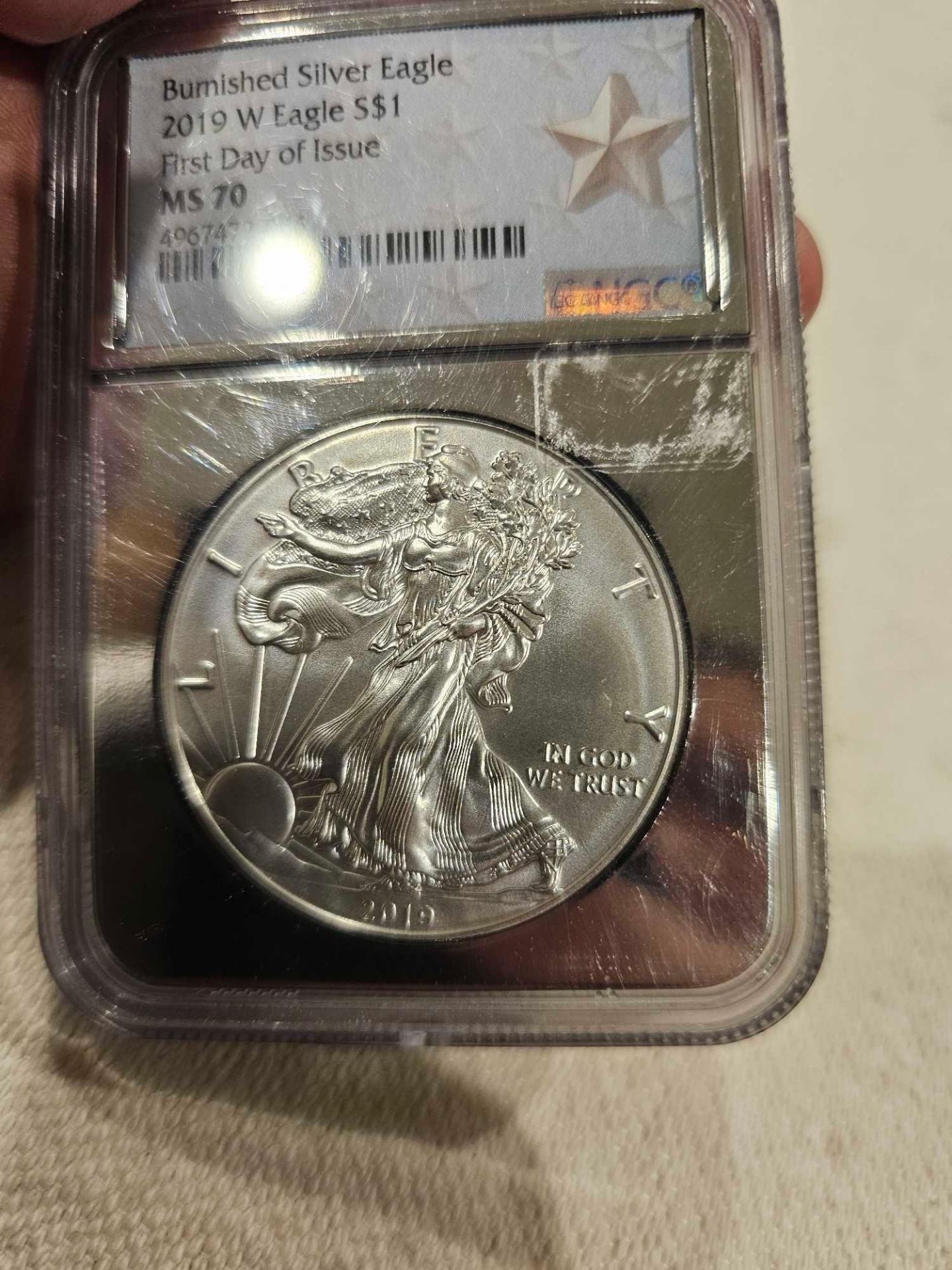 Burnished Silver Eagle 2019 W Early Release MS70 - Image 2 of 3