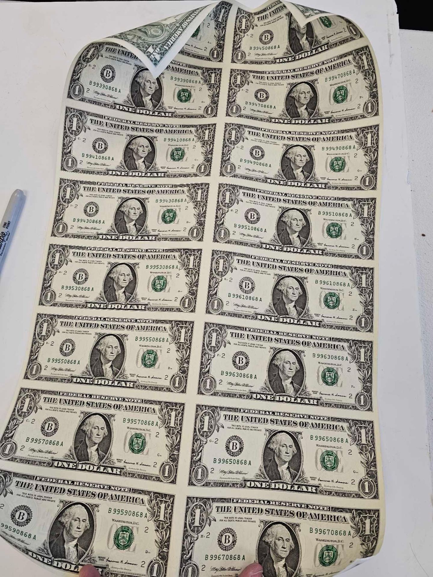 Uncut Sheet 1999 $1 Federal Reserve Notes, 16 - Image 3 of 4