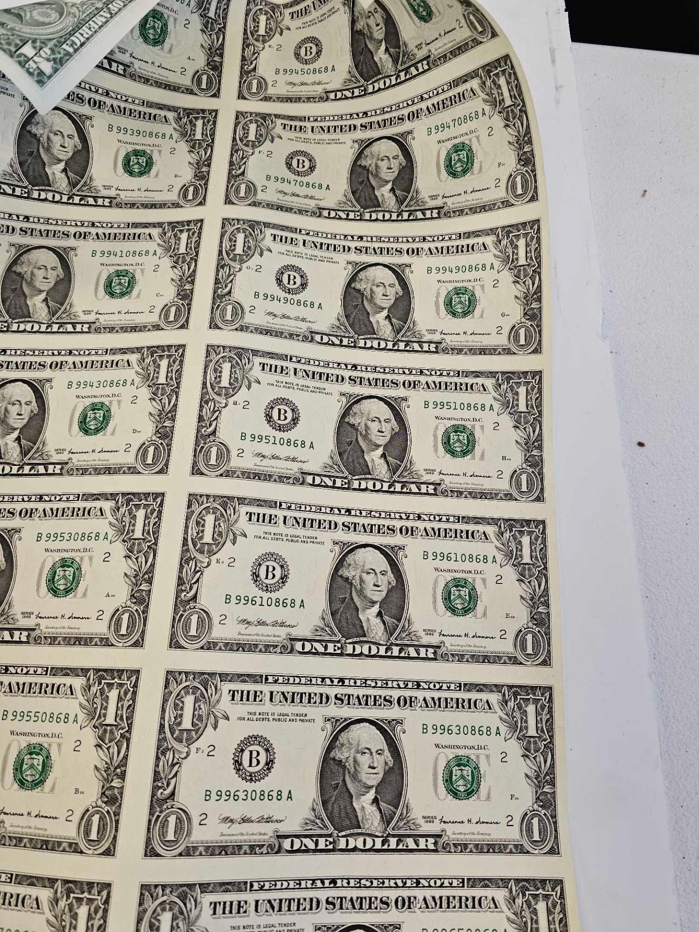 Uncut Sheet 1999 $1 Federal Reserve Notes, 16 - Image 2 of 4