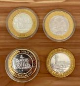 4 Vintage Silver Limted Edition Ten Dollar Gaming Tokens: Silver Smith, Mesquite Star, 4 Queens, Sta