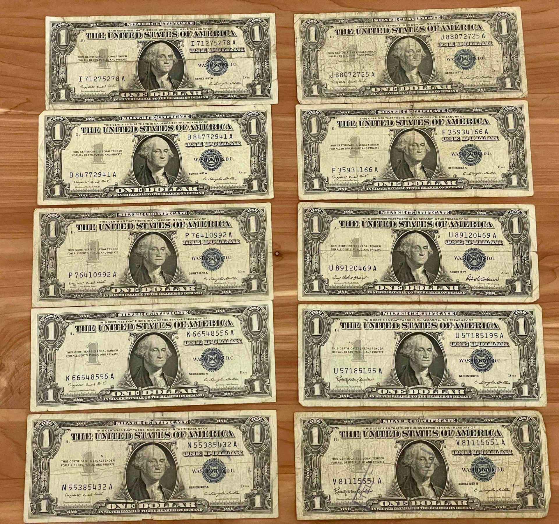 (10) $1 Silver Certificates 1957