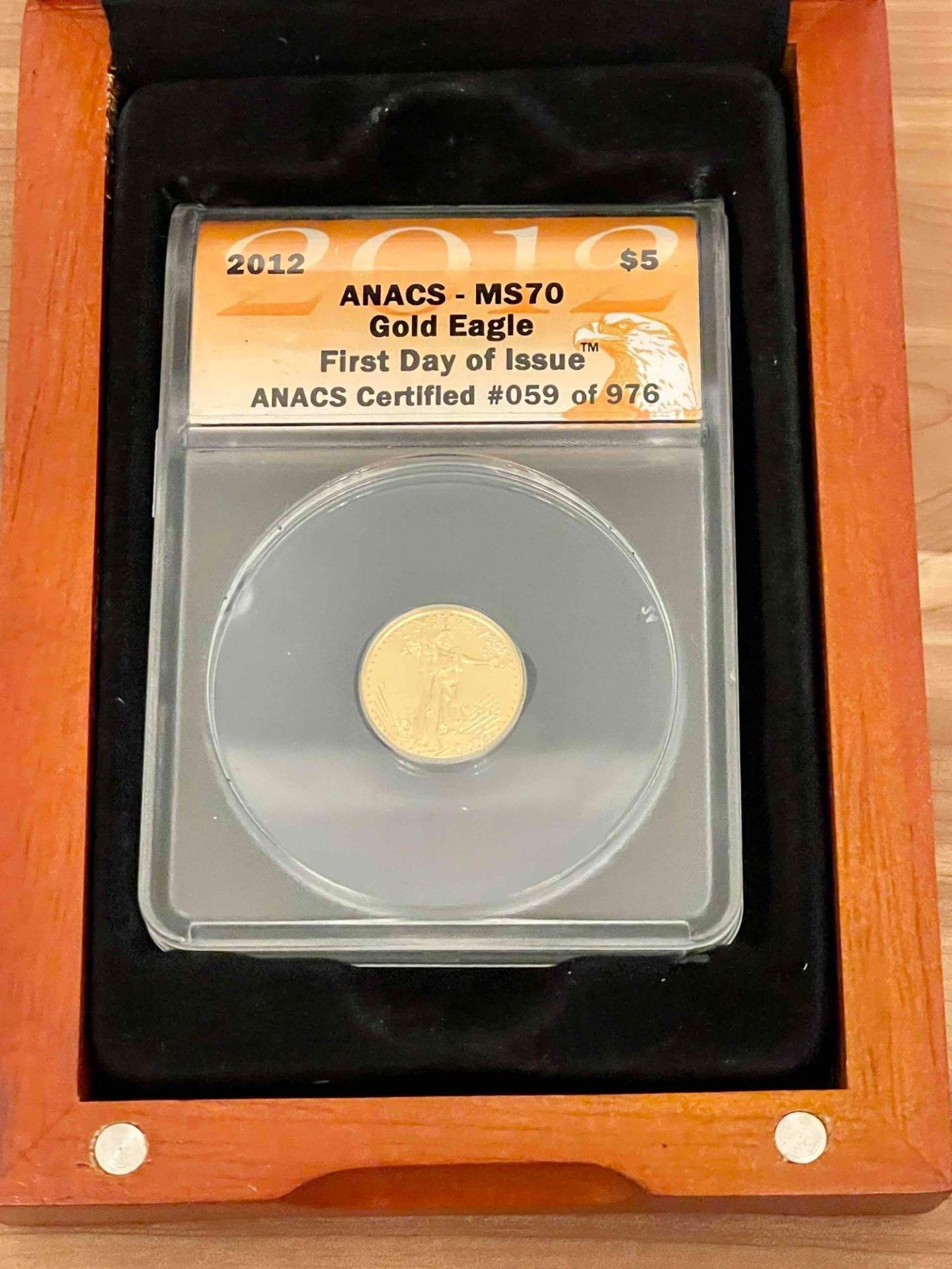 2012 $5 Gold Eagle First Strike MS70 First Day of Issue - Image 2 of 8
