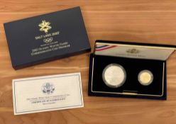 2002 W & P Salt Lake Olympic Winter Games Commemorative Two-Coin Set $5 Gold & $1 Silver Proofs