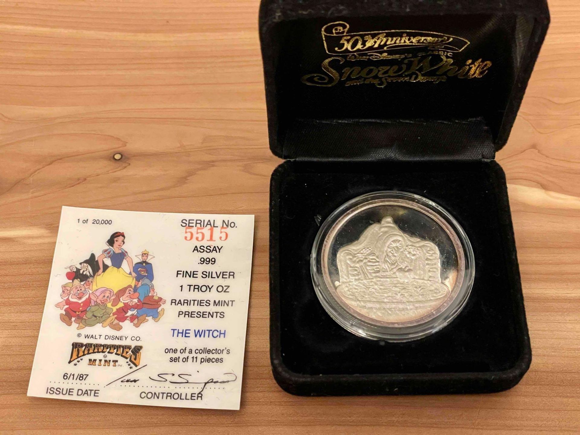 1987 Rarities Mint Disney 50th Snow White series The Witch 1oz Silver in case w/coa