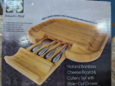 pallet of natural bamboo cheese board and cutlery set with slide out drawers