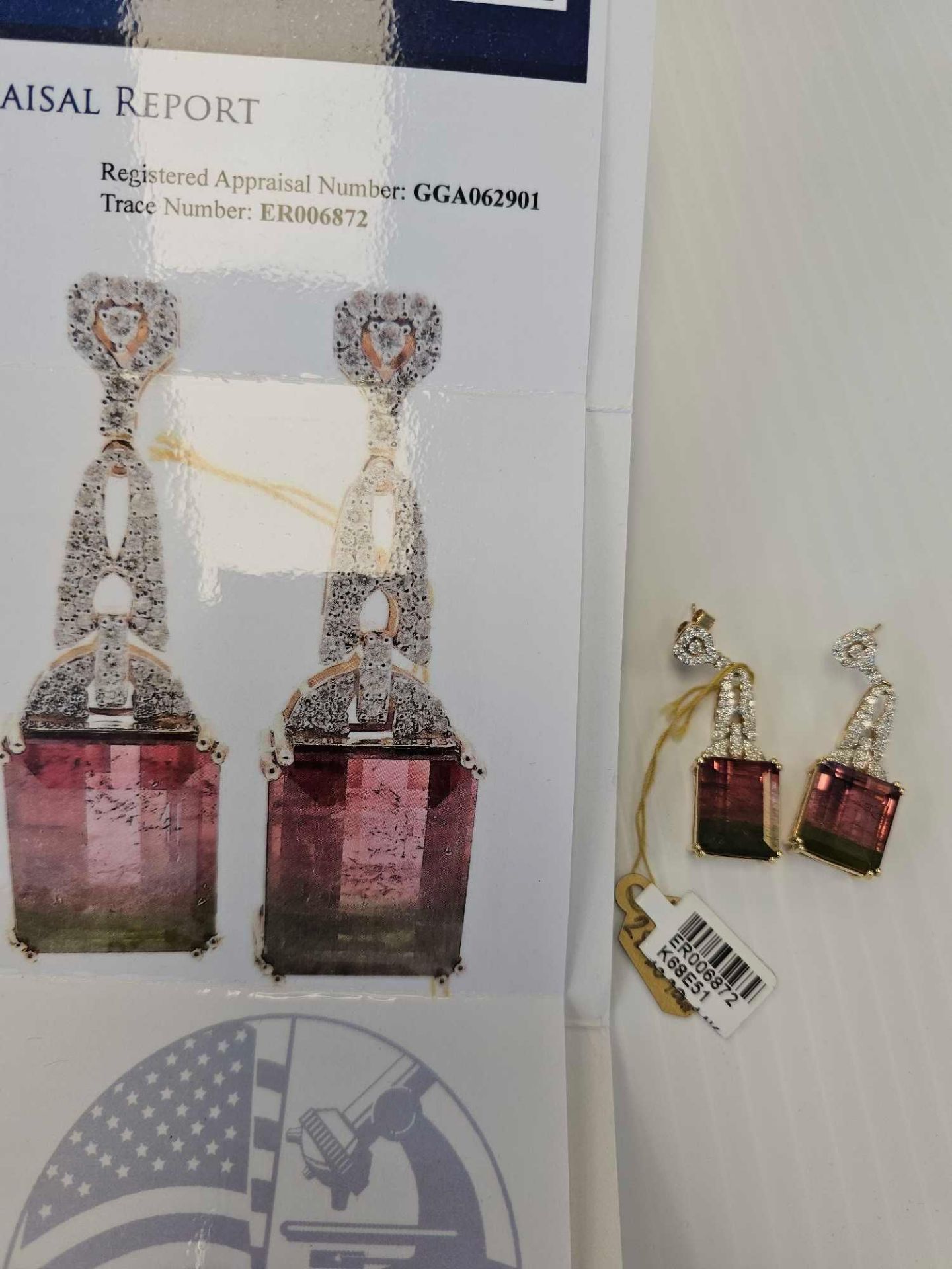 14kt yellow gold 28 ctw tourmaline and 1.24 ctw diamond earrings - Image 4 of 5