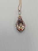 14kt rose gold 10.02 ctw morganite beryl and 1.32 ctw diamond pendant with gold chain