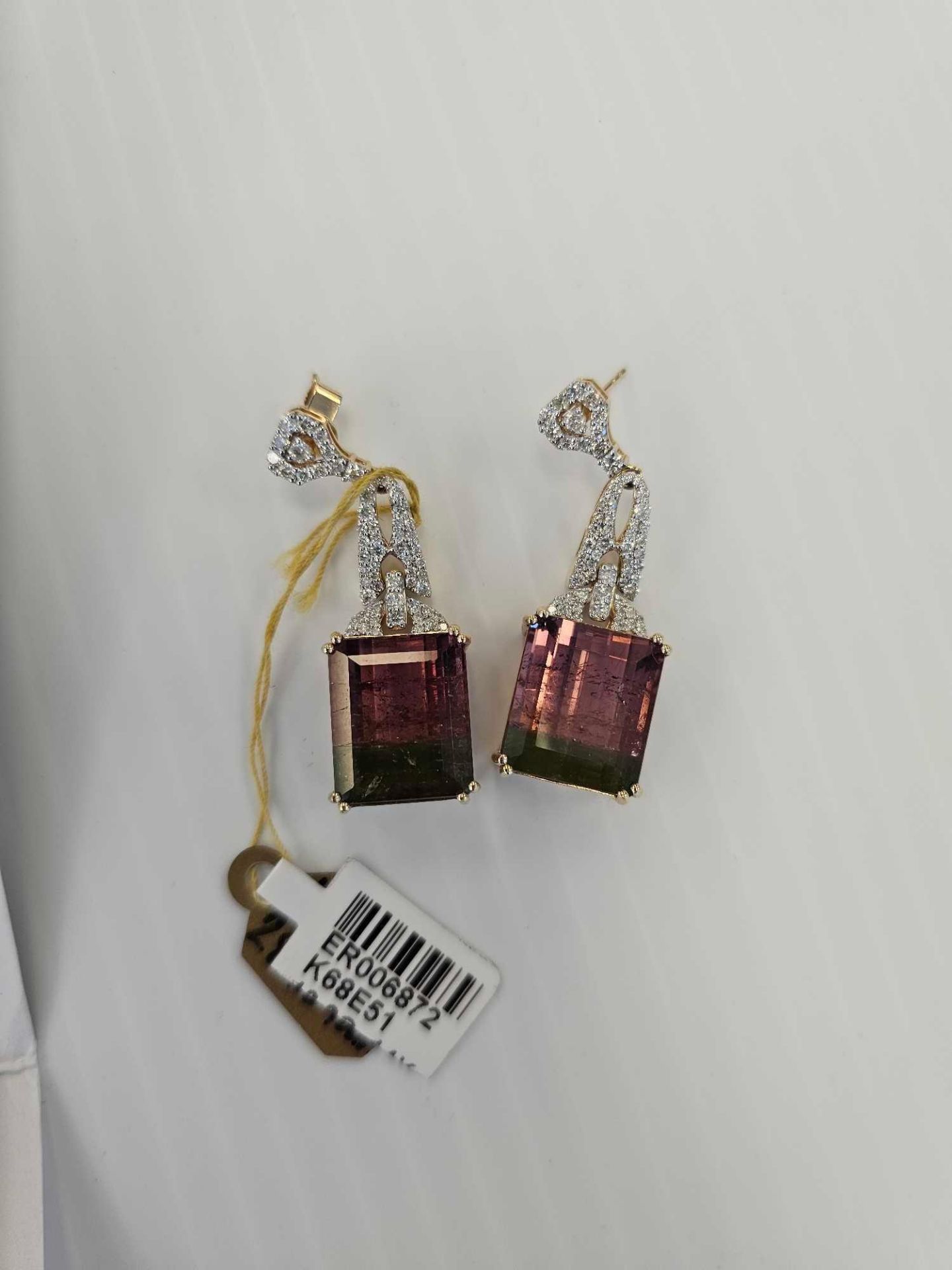 14kt yellow gold 28 ctw tourmaline and 1.24 ctw diamond earrings - Image 5 of 5