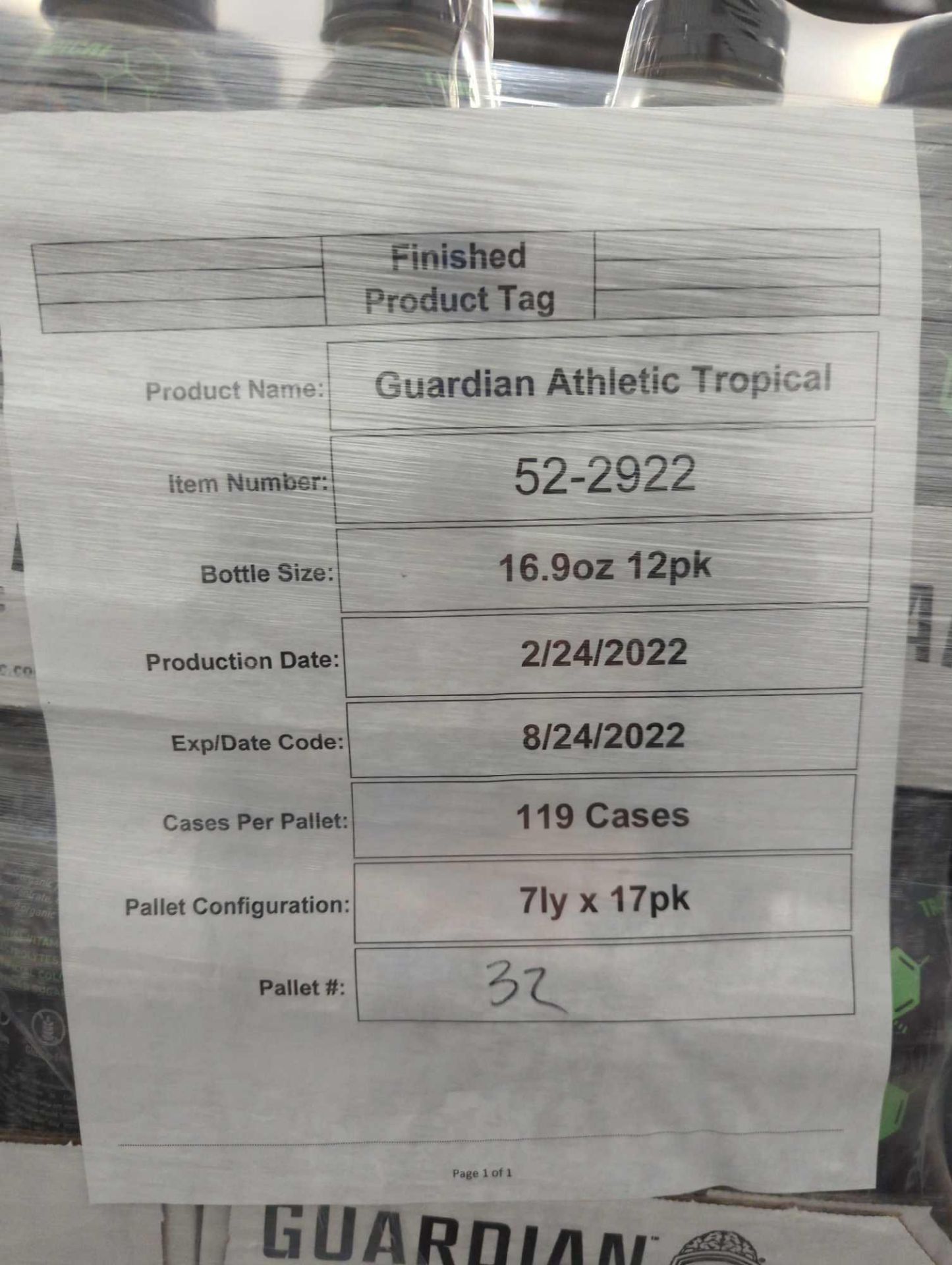 Pallet- Guardian Athletic Sports Drink Tropical 119 Cases - Image 4 of 4