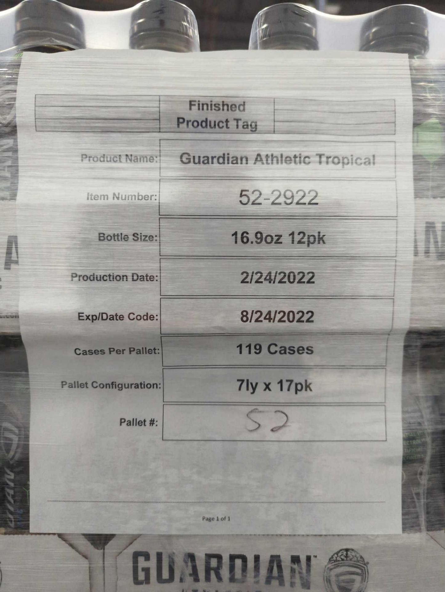 Pallet- Guardian Athletic Sports Drink Tropical 119 Cases - Image 4 of 4