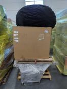 pallet of large bean bag and headboard coffee table