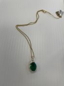 Jewelry: 18K Yellow Gold Lady's Custom made Emerald & Diamond Necklace