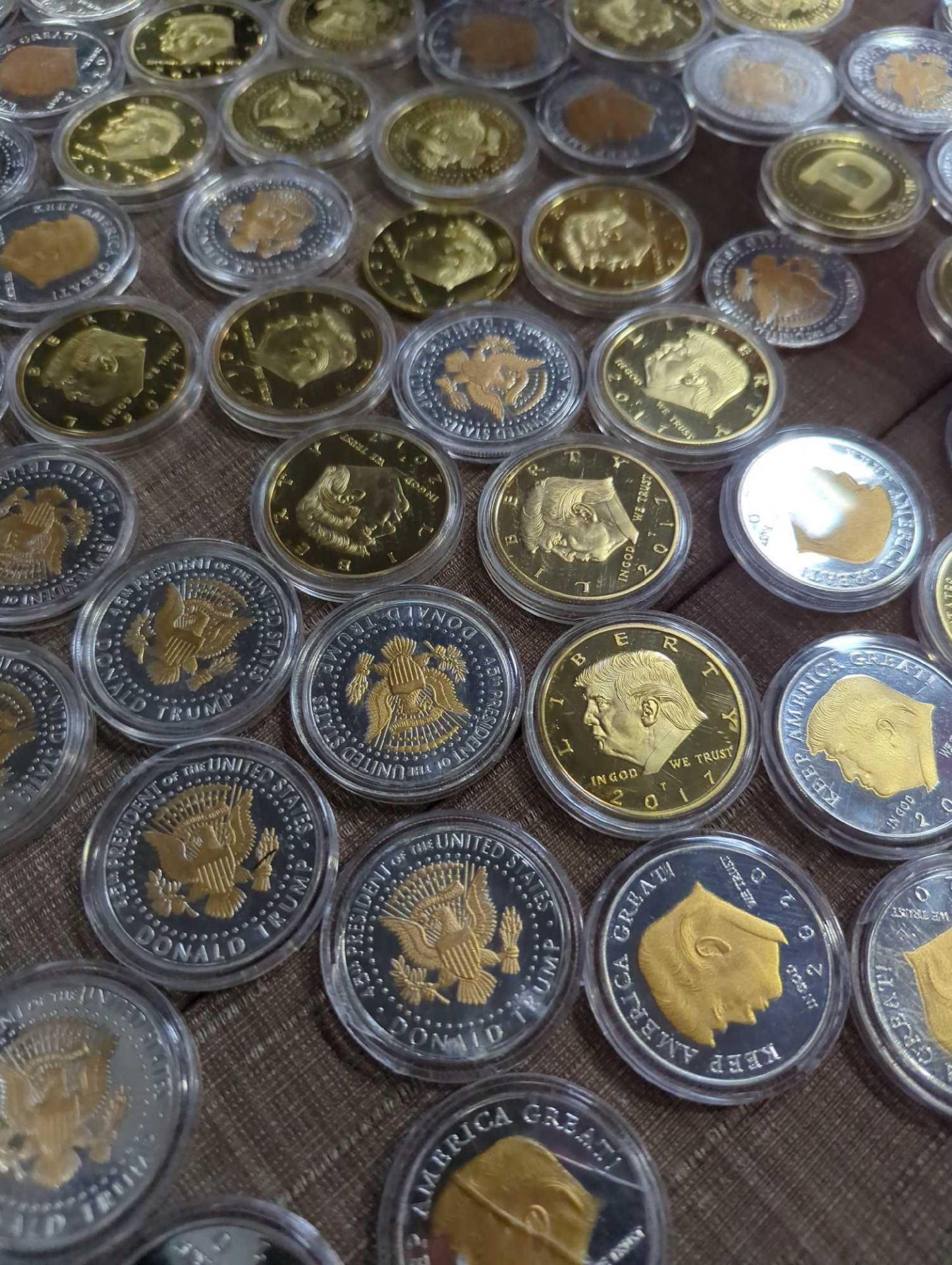 multiple commemorative Trump coins Doge coins and bitcoins - Image 7 of 7