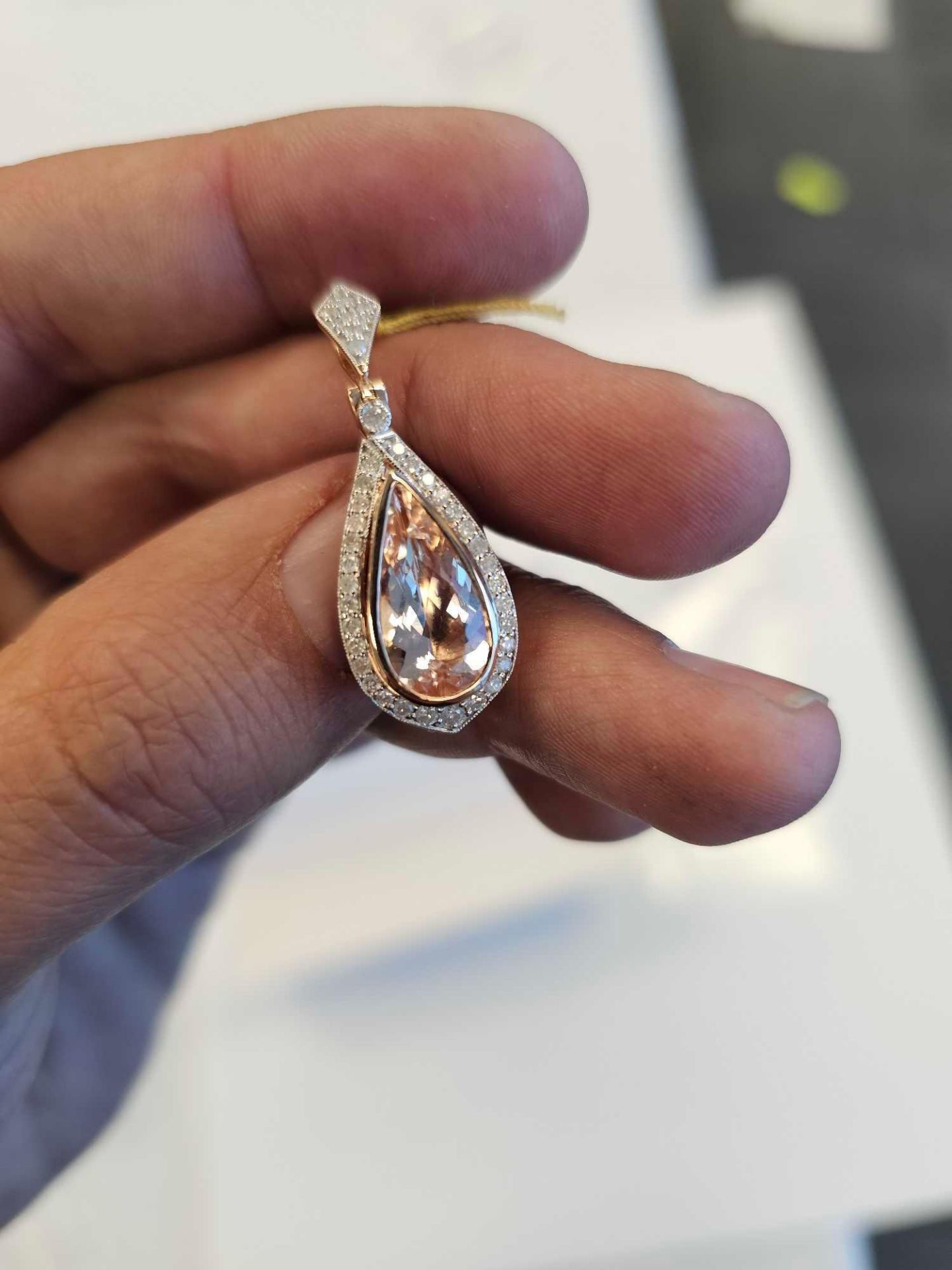 Jewelry: Morganite & Diamond Pendant 14KT 3.5 ct Morganite/0.45 ctw Diamond - Image 4 of 5