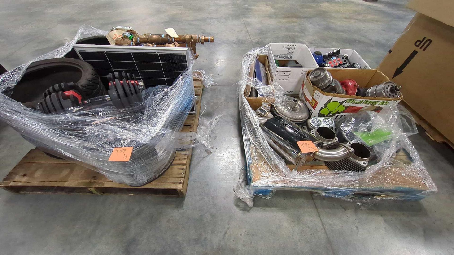 2 Pallets auto/industrial, tires, weights ,car parts, I Robot roomba