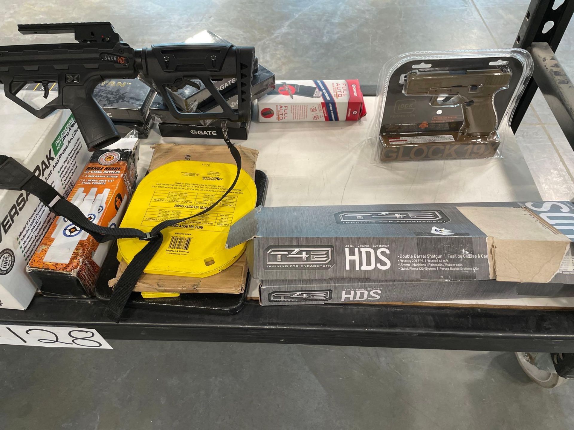 Shelf of Knifes, Hatchets, T4E HDS Paintball bug, Titan Components, Glock BB, Target, Saga 405 - Image 5 of 8