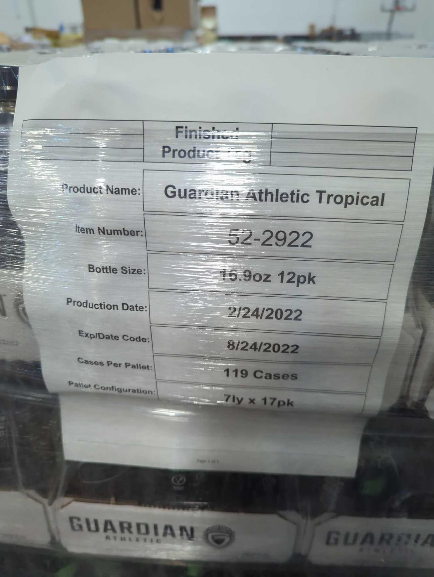 Pallet- Guardian Athletic Sports Drink Tropical 119 Cases - Image 3 of 3