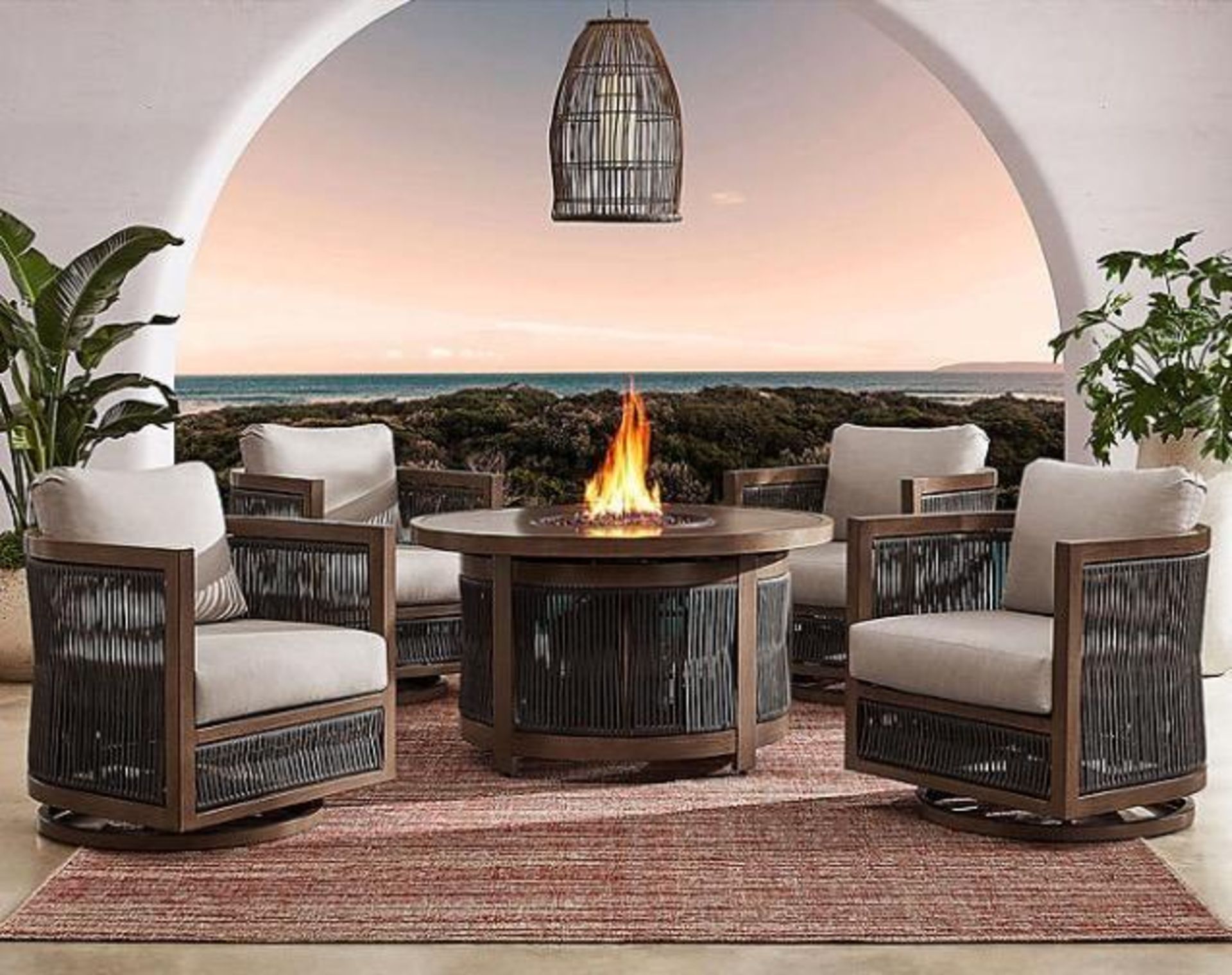 ember collection 5 piece fire pit chat set complete upholstered storage set 54-in portable basketbal