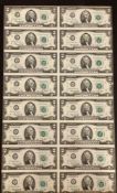 $2 Bill Uncut Sheet of 16 Notes Star 1976 Uncirculated Bicentennial Two