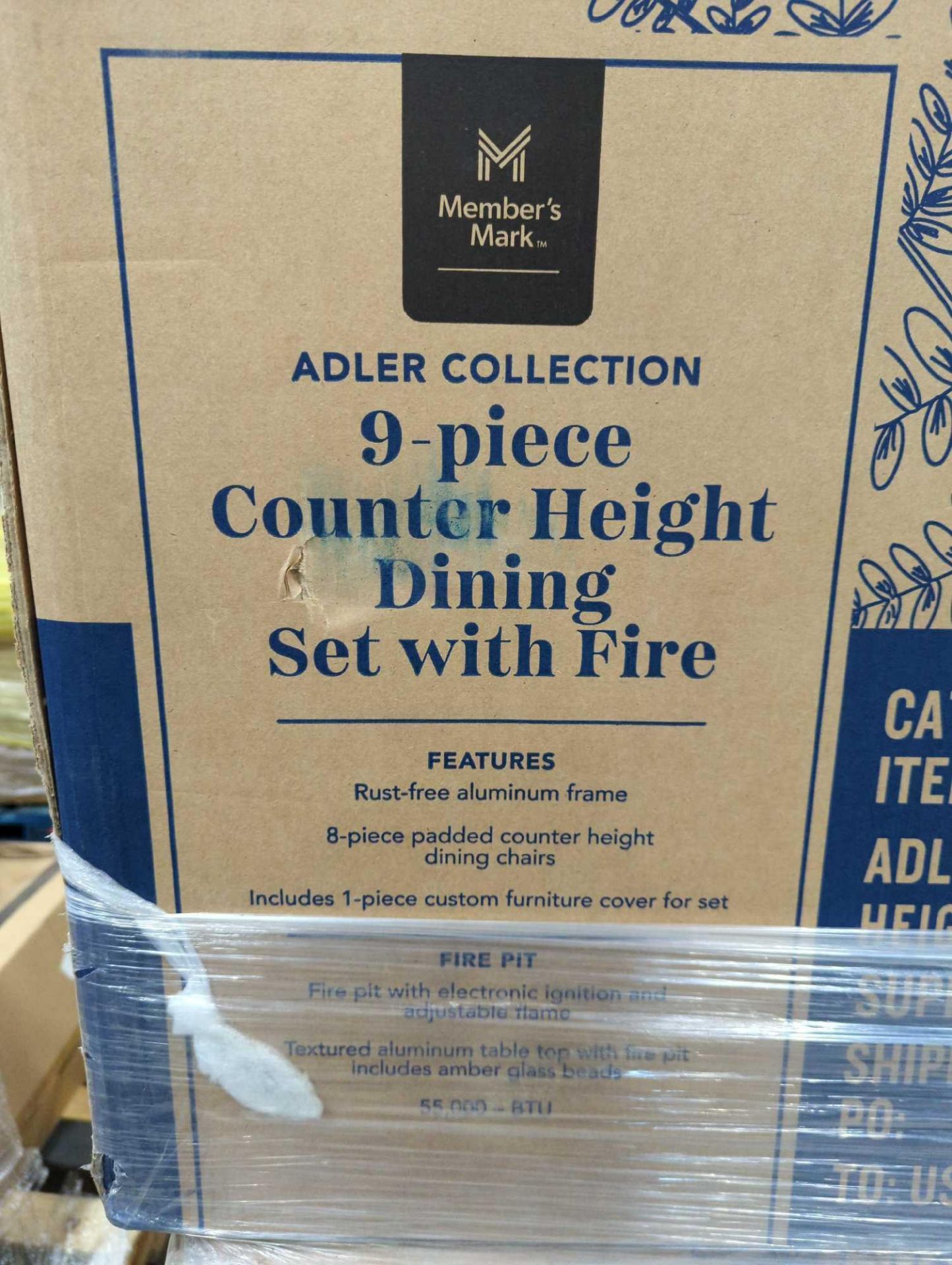 pallet complete two out of three boxes Adler 9 piece counter height dining set with fire - Image 2 of 5