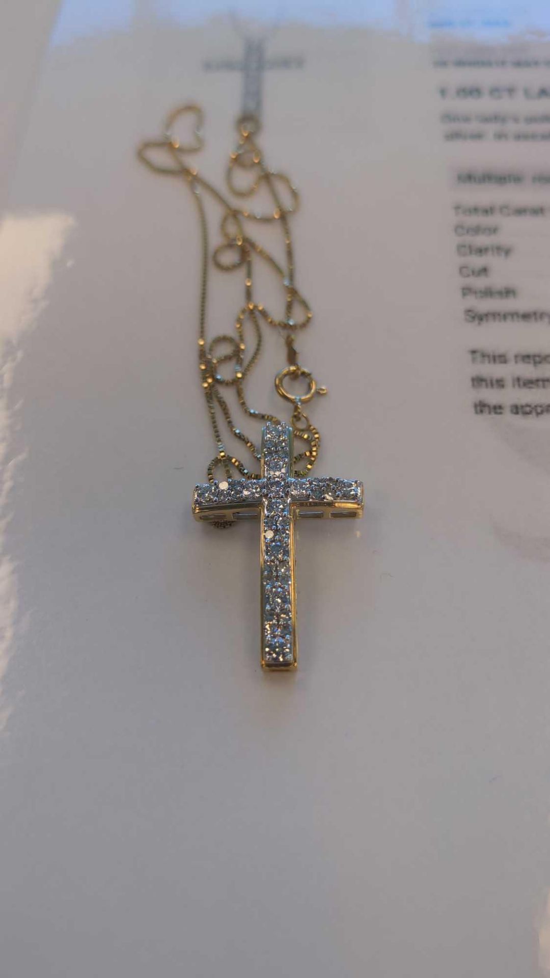 one carat lab diamond cross 14 karat gold necklace with appraisal - Image 5 of 5