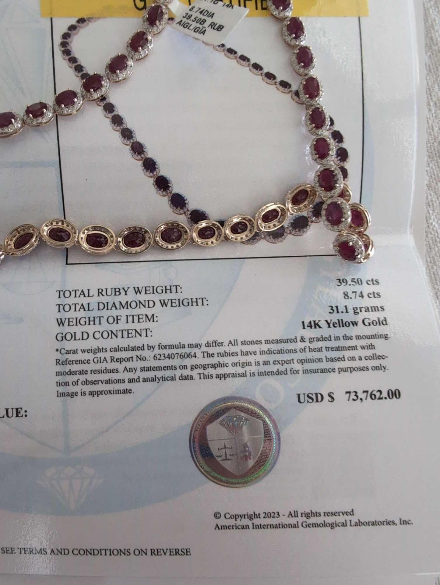 14KT Gold Ruby and Diamond Necklace - Image 12 of 12