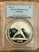 1992 S UNITED STATES OLYMPIC BASEBALL PCGS MS69 DCAM SILVER DOLLAR