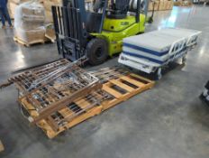 (1) pallet - bedframe and medical rolling bed with mattresses